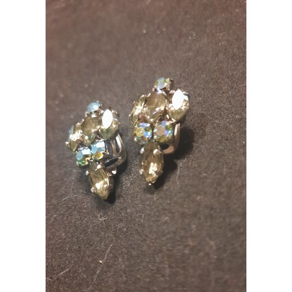 Vintage Clip On Earring Brooch Set Made in Germany Sparkling Rhinestones - Picture 2 of 10